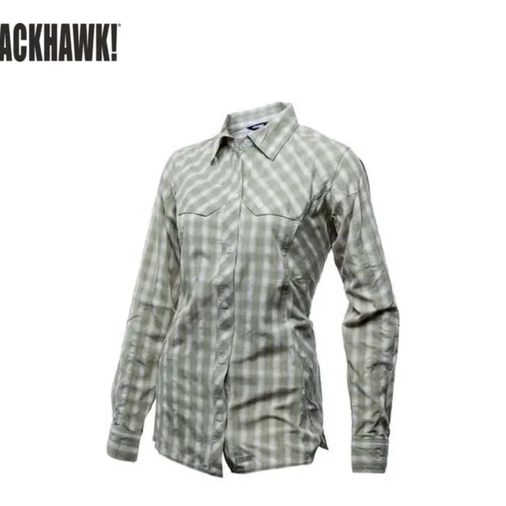 Blackhawk! Women’s Strenia Top Long Sleeve Button Shirt New! Plaid Green/White